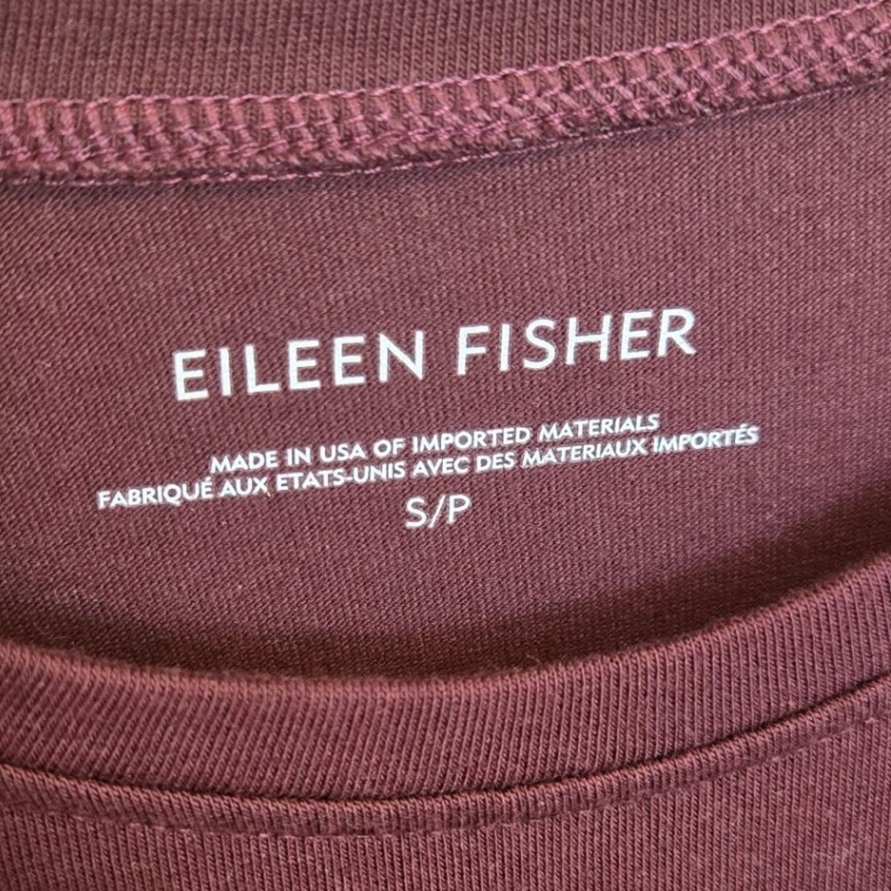 Eileen Fisher Short Sleeve Dress Jersey Stretch Maroon Midi Minimalist Small - Picture 3 of 3